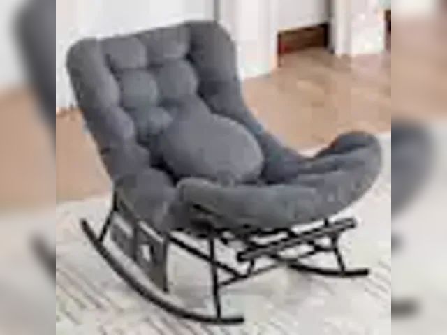 Lot 91-9405 - New MSRP $ 99.99 Modern Dark Gray Corduroy Upholstered Egg-shaped Leisure Rocking Recliner with Side...