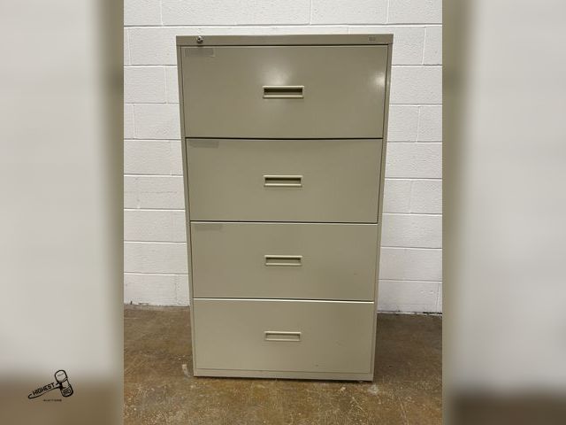 Lot 91-8275 - 4 DRAWER LATERAL FILE CABINET 19" DEEP X 30" WIDE X 53" TALL - GREAT TOOL BIN FOR LARGER POWER TOOLS