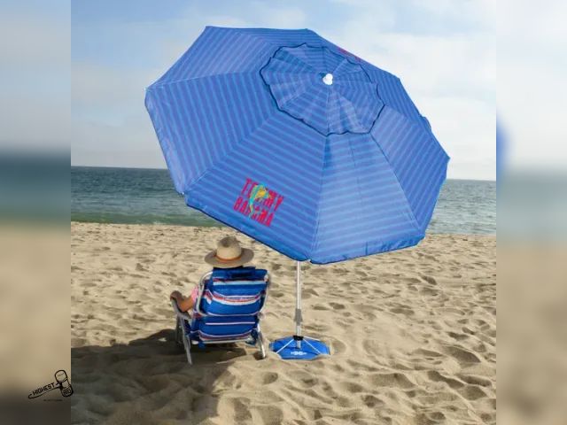 Lot 91-9354 - New Tommy Bahama ANCHORX 8’ Beach Umbrella - ANCHORX Patent Pending Wind Stabilizing Anchor - UPF 50...