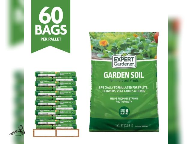 Lot 91-9802 - MSRP $315.00 NEW Expert Gardener Garden Soil for In-Ground Plants Bulk Soil Pallet, 1 cu. ft., Palle...