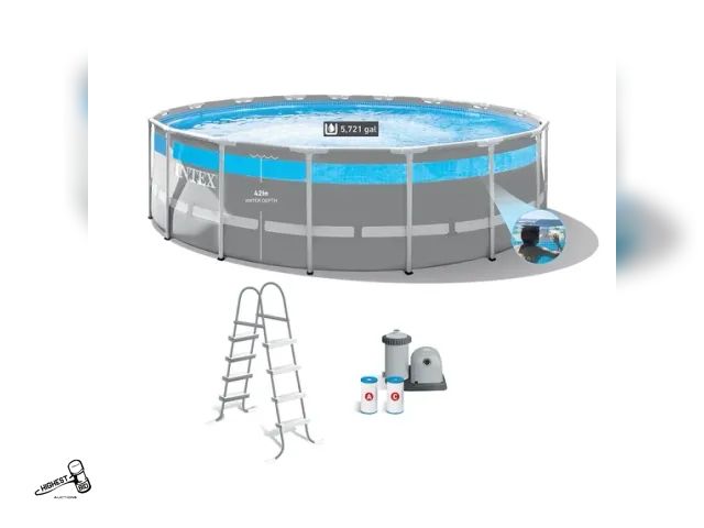 Lot 91-10309 - Intex 17' x 48" Clearview Prism Frame Above Ground Swimming Pool Set with Pump - AS IS - STORE RETUR...