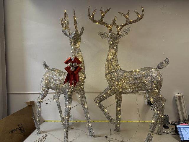 Lot 91-7540 - 2 LIFE SIZE LED LIGHTED SILVER DEER WITH GOLD ANTLERS - 78" TALL X 48"