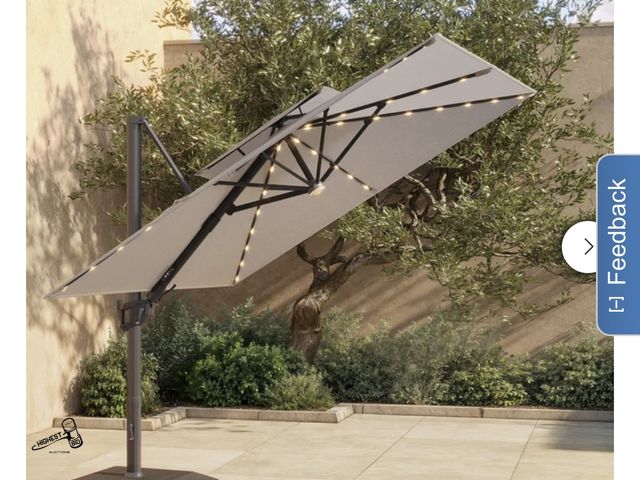 Lot 91-8749 - Seasons Sentry 10' Square 2-Tier Solar LED Aluminum Cantilever Umbrella With Base - IN BOX LIKE NEW ...