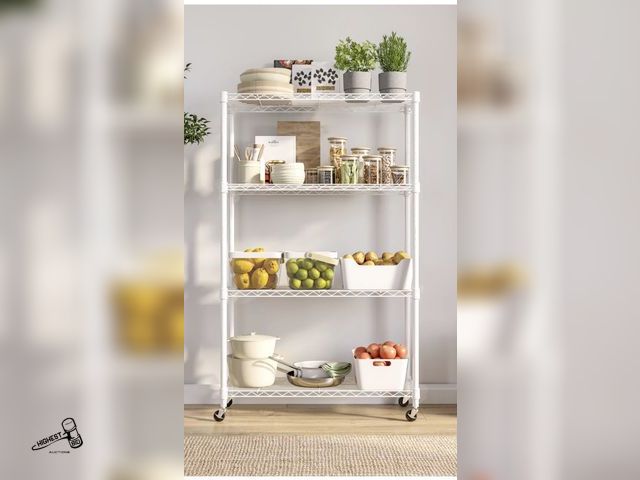 Lot 91-9325 - Seville Classics 36-in W x 14-in D x 56.5-in H 4 -Tier Heavy Duty White Metal Wire Utility Shelving ...