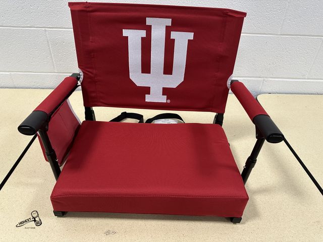 Lot 91-7181 - INDIANA UNIVERSITY STADIUM SEAT WITH CUP HOLDER - ARM REST AND CARRYING STRAP - MADE BY LOGOBRANDS
