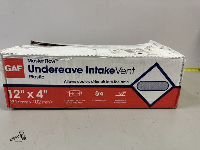 Lot 91-6951 - 34 GAF MASTERFLOW UNDEREAVE INTAKE VENTS - PLASTIC - 12" X 4" - ALLOWS COOLER, DRIER AIR INTO THE AT...