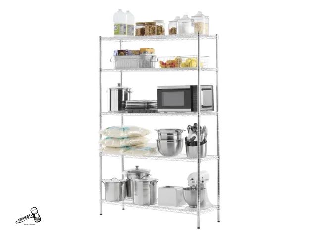 Lot 91-10203 - New MSRP $95.00 Hyper Tough Heavy-Duty Multipurpose 5-Tier Wire Shelving Rack, Chrome Finish, 3000 l...