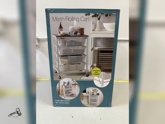 Lot 91-6207 - 4 DRAWER ROLLING CART - EASY TO ASSEMBLE - LARGE STORAGE CAPACITY - 4 DRAWERS MADE OF WIRE MESH - 4 ...