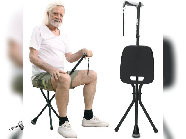 Lot 91-9757 - New MSRP $30 Rehand Walking Cane with Seat, Folding Adjustable Lightweight,Black