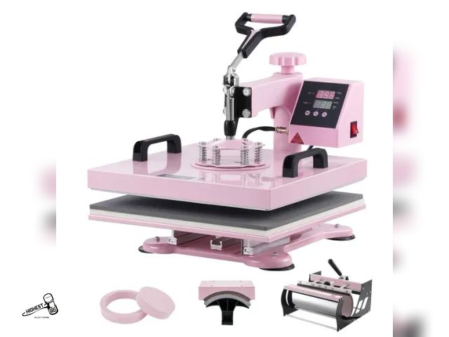 Lot 91-9521 - MSRP $ 165.99 KFFKFF Heat Press, 15x15 inch, 5-in-1 Transfer Tool with 30 oz Cup Press, Swivels 360°...