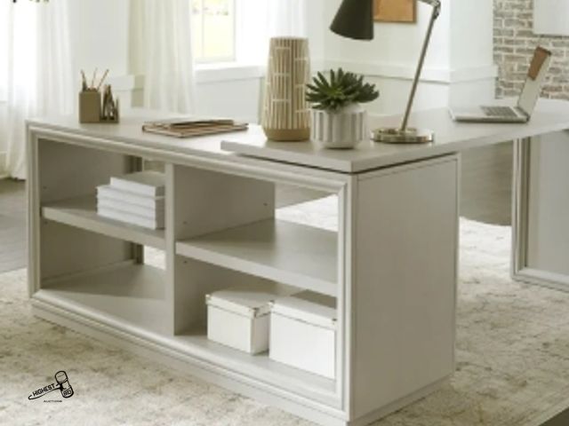 Lot 91-6515 - PELHAM SWIVEL DESK - SWIVEL MECHANISM - RUBBERWOOD SOLIDS - BIRCH VENEERS - ADJUSTABLE LEVELERS - SO...