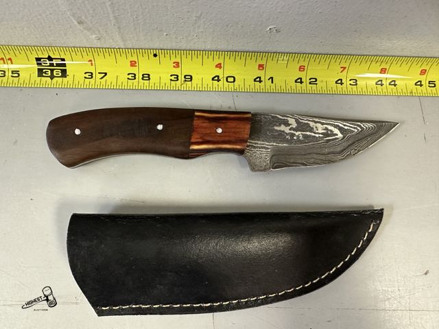 Lot 91-6192 - 8" DAMUSCUS KNIFE WITH LEATHER COVER