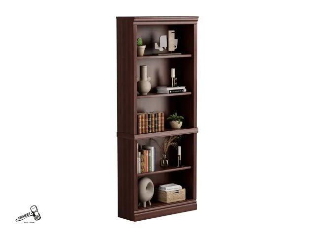Lot 91-9525 - New MSRP $ 85.99 Furmax 5-Shelf Standard Wooden Corner Bookcase for Office,Living Room,Bedroom,Natur...