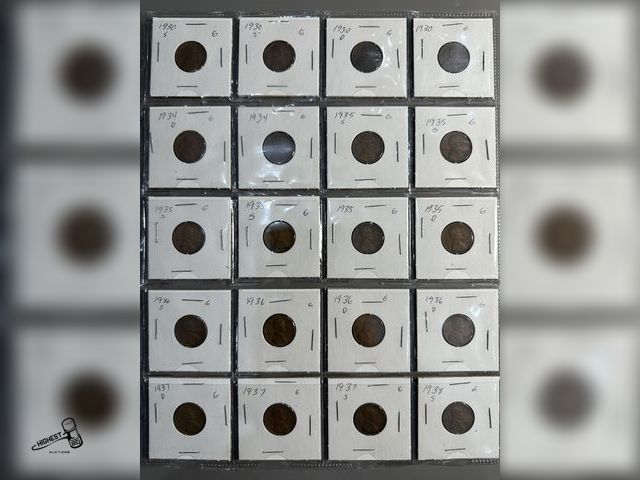 Lot 91-6538 - 20 U.S WHEAT PENNIES - 1930S - 1930S - 1930D - 1930 - 1934D - 1934 - 1935S - 1935S - 1935S - 1935S -...