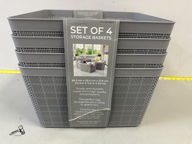 Lot 91-6212 - SET OF 4 STORAGE BASKETS - 14.3" X 11.6" X 8.6" - STURDY AND DURABLE - PERFECT WAY TO ORGANIZE YOUR ...