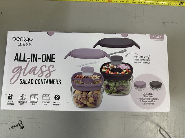 Lot 91-6245 - BENTGO GLASS SALAD CONTAINER 2 PACK - DOES NOT RETAIN ODORS - TOP RACK DISHWASHER SAFE - FOOD SAFE S...