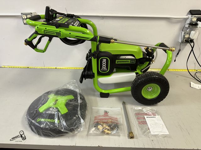 Lot 91-8919 - GREENWORKS PRO TRUBRUSHLESS 3000 MAX PSI PRESSURE WASHER WITH PRESSURE GUN &amp; WAND - INCLUDES 5 A...