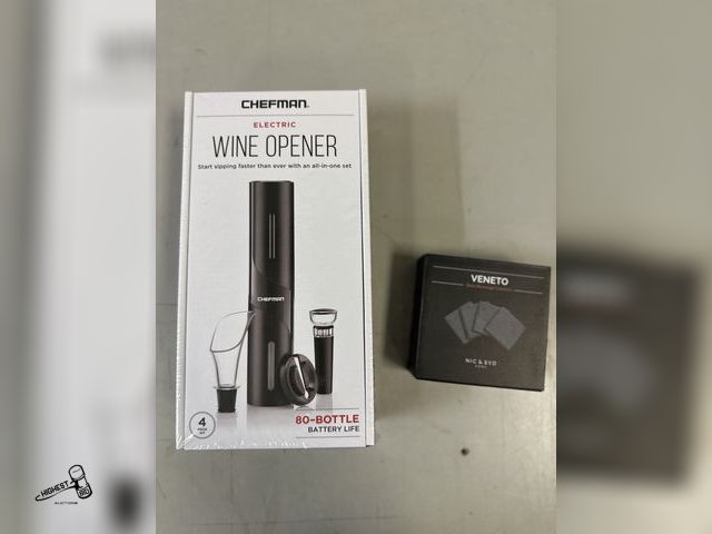 Lot 91-7373 - New 2 PIECE WINE SET - INCLUDES 4 PACK VENETO SLATE BEVERAGE COASTERS - CHEFMAN ELECTRIC WINE OPENER