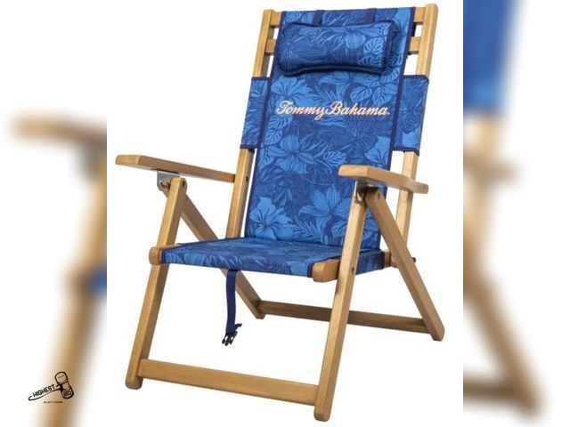 Lot 91-6339 - TOMMY BAHAMA WOOD SLING BEACH CHAIR - FSC CERTIFIED EUCALYPTUS WOOD FRAME - THREE POSITION RECLINING...