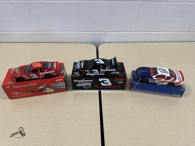 Lot 91-6988 - 3 DALE EARNHARDT STOCK CARS - WINSTON CUP GOODWRENCH SERVICE DALE EARNHARDT 1996 1:24 SCALE STOCK CA...