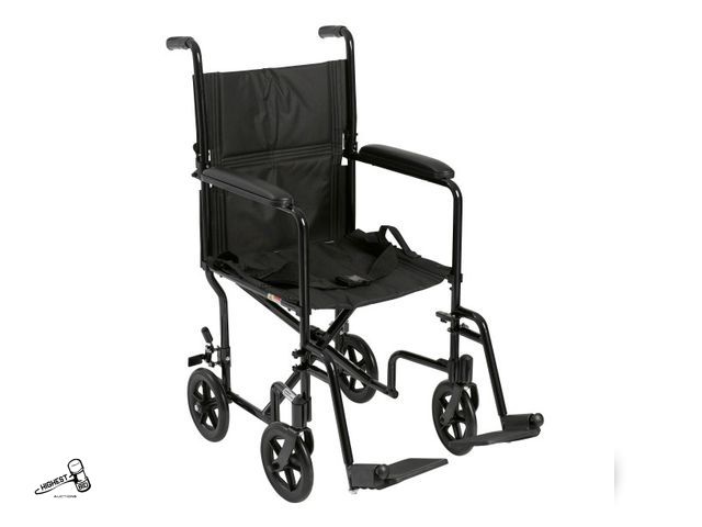 Lot 91-6600 - DRIVE ALUMINUM TRANSPORT CHAIR - ALUMINUM FRAME IS LIGHTWEIGHT AND DURABLE - COMPOSITE 8" WHEELS ARE...