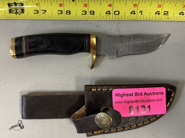 Lot 91-8131 - 6" DEMASCUS KNIFE WITH LEATHER CASE