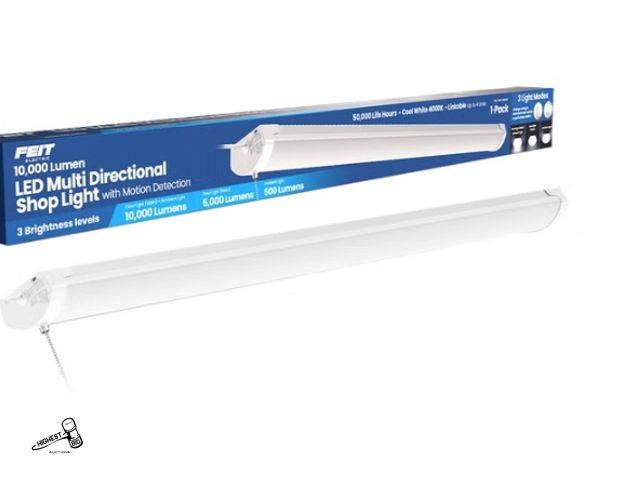 Lot 91-10489 - FEIT ELECTRIC 10,000 LUMEN LED MULTI DIRECTIONAL SHOP LIGHT WITH MOTION DETECTION - 3 BRIGHTNESS LEV...
