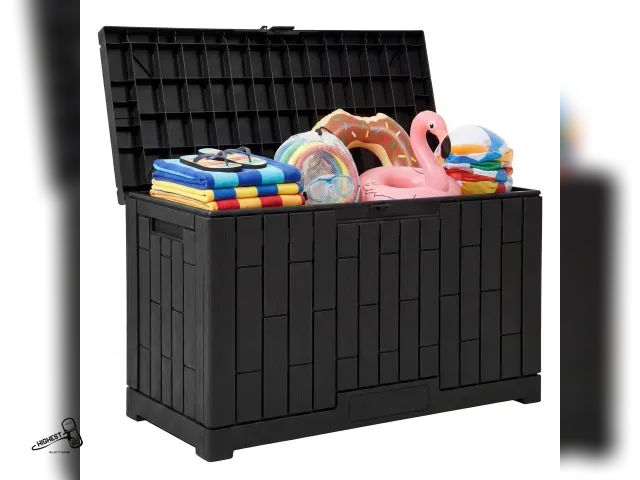 Lot 91-9432 - New Uforic 60 Gallon Lockable Resin Outdoor Storage Box, Waterproof Deck Box with Handles, Weather R...