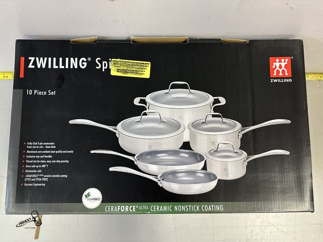 Lot 91-9537 - New MSRP $ 299.97 Zwilling JA Henckels Spirit 10-Piece Stainless-Steel Nonstick Cookware Set - CERAF...