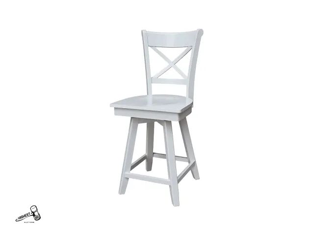 Lot 91-9517 - New MSRP $ 232.99 Treats Charlotte 24-In White Swivel Seat Counter Stool in Parawood - 18.5-In x 21....