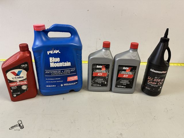 Lot 91-9763 - ALL NEW SEALED AUTOMOTIVE FLUIDS : 10W-30 SYNTHETIC OIL, PEAK ANTI FREEZE COOLANT, 2 QUARTZ OF ATF O...