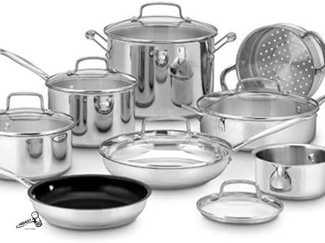 Lot 91-9539 - New MSRP $ 249.98 Tramontina 14-Piece Tri-Ply Clad 18/10 Stainless Steel Cookware Set - 1 PAN LOOKS ...