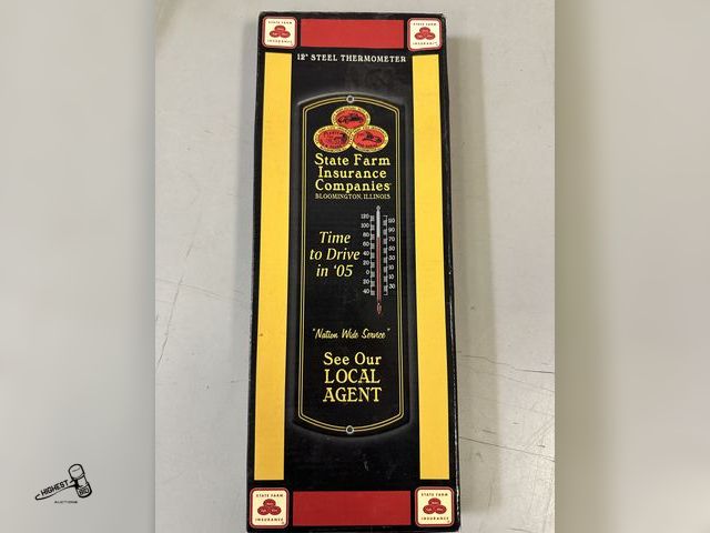 Lot 91-7995 - VINTAGE STATE FARM 12" STEEL THERMOMETER