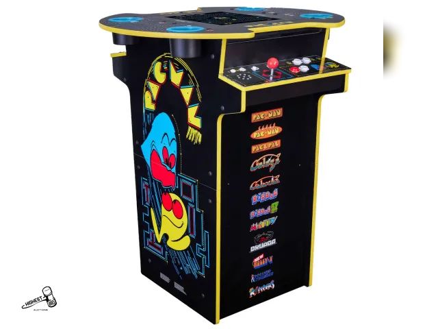 Lot 91-8920 - PAC-MAN Pub Table Arcade Machine - 12 Arcade Games - Light-up Deck - 4 Light-up Cup Holders - FUN GA...
