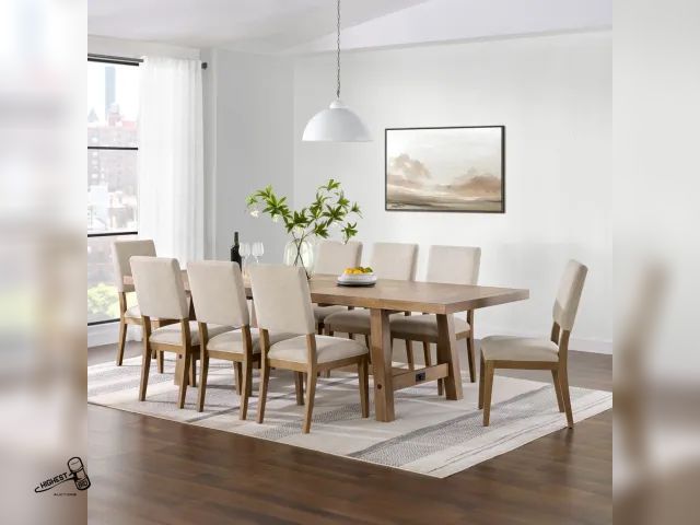 Lot 91-9051 - New Dining Room Table & Chairs MSRP$ 1,799.99 Graham Dining Table and 8 Chairs - Constructed of Rubb...