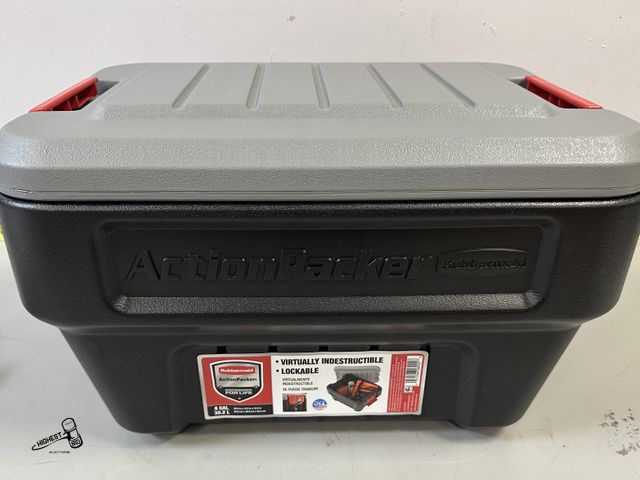Lot 91-9419 - New RUBBERMAID ACTION PACKER - VIRTUALLY INDESTRUCTIBLE - LOCKABLE HEAVY DUTY TOTE