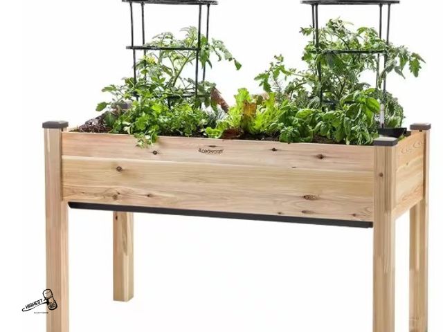 Lot 91-6506 - CEDARCRAFT 23" X 49" X 30" SELF WATERING ELEVATED CEDAR PLANTER - PERFECT FOR  PATIOS, BALCONIES, OR...