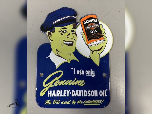 Lot 91-8972 - VINTAGE HARLEY-DAVIDSON MOTOR CYCLE OIL METAL PORCELAIN SIGN
