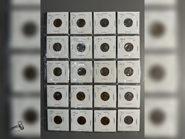Lot 91-6542 - 20 U.S. WHEAT PENNIES - 1952S - 1952D - 1952S - 1952S - 1953D - 1953S TOUCHING - 1953S - 1953S - 195...