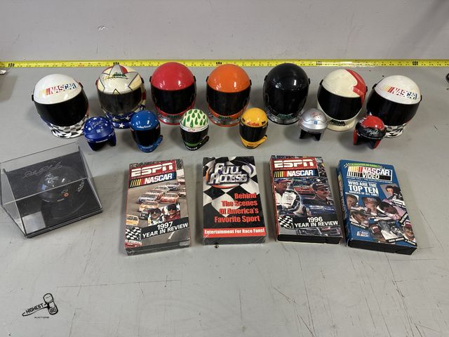 Lot 91-8088 - 14 NASCAR HELMETS &amp; 4 NASCAR VHS TAPES