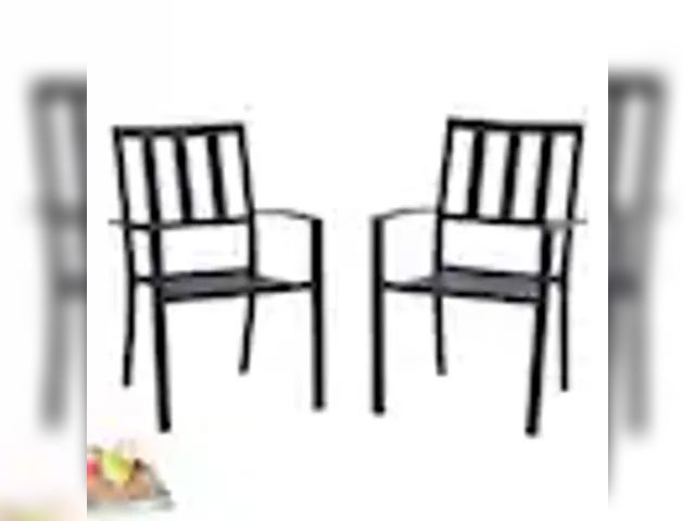 Lot 91-6404 - PHI VILLA BLACK STACKABLE MODERN METAL PATIO OUTDOOR DINING CHAIR 2 PACK - 2 STACKABLE CHAIRS - DURA...