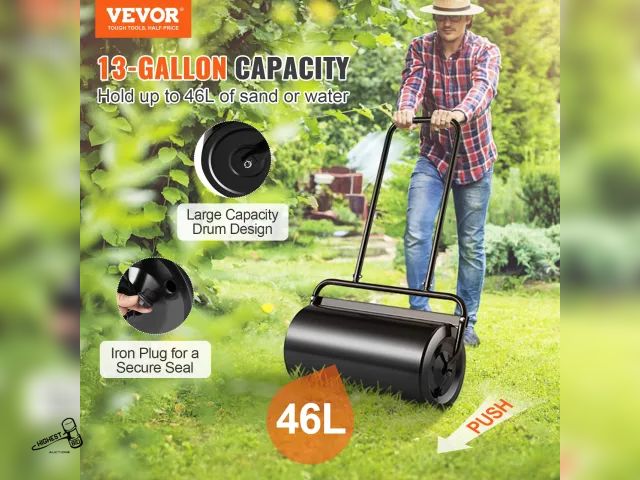 Lot 91-9407 - New MSRP $ 70.90 VEVOR Lawn Roller, 13 Gallon Sand/Water Filled Yard Roller, Steel Sod Roller with E...