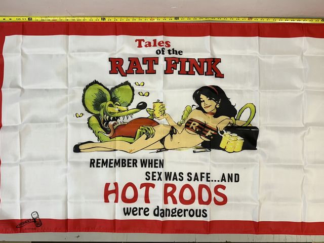 Lot 91-8507 - TALES OF THE RAT FINK 35" X 60" FLAG NEW IN PACKAGE