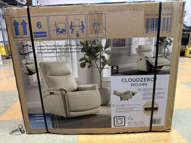 Lot 91-8803 - CLOUDZERO LEATHER POWER RECLINER - POWER RECLINER HAS BROKEN MOTOR MOUNT - POWER HEAD REST WORKS AS ...