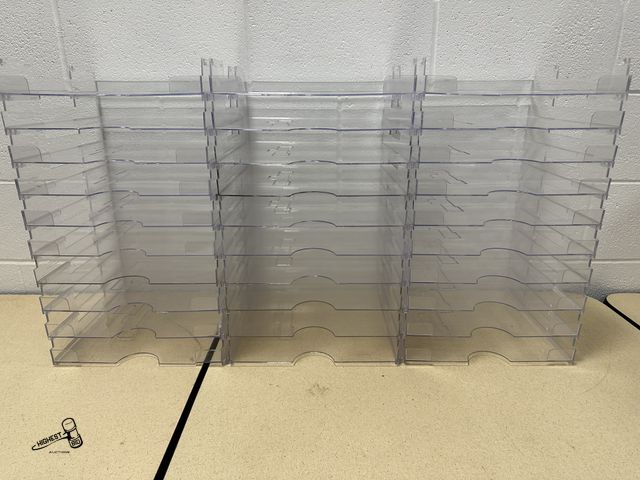 Lot 91-8209 - 30 CLEAR STACKABLE TRAY ORGANIZERS 12 3/8" X 13 1/18" INSIDE TRAY MEASUREMENTS