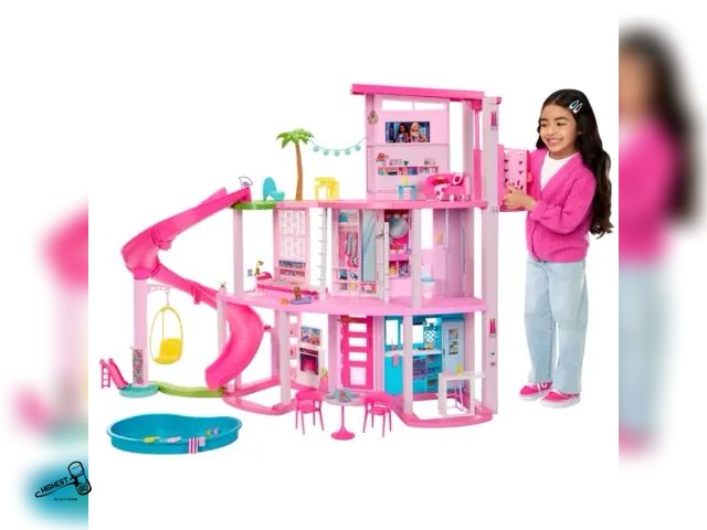 Lot 91-9546 - Barbie Dreamhouse Pool Party Doll House and Playset with 75+ Pieces, 45 in, Slide &amp; Puppy Elevat...