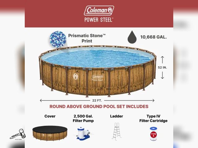 Lot 91-9827 - MSRP $ 799.00 Coleman Power Steel 22 ft. x 52 in. Round Metal Frame Above Ground Pool Set - IS A STO...