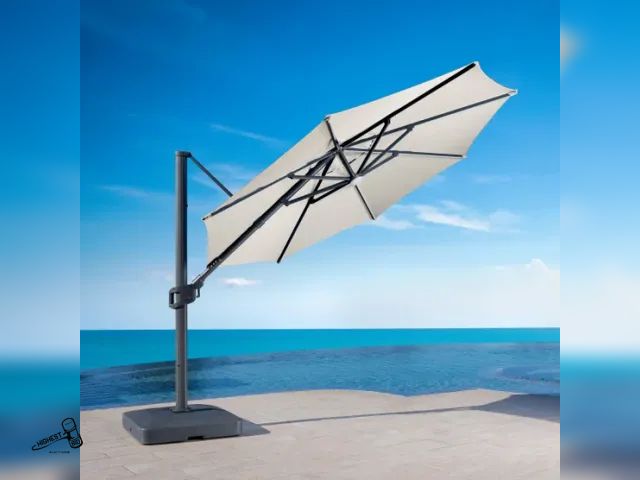 Lot 91-9046 - SunVilla 11' Color Changing LED Cantilever Umbrella with Rolling Base - MISSING BATTERY, SOLER CHARG...