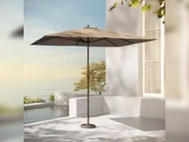 Lot 91-6598 - SEASONS SENTRY 8' X 11' HEIGHT ADJUSTABLE MARKET UMBRELLA - 8' X 11' ALL WEATHER OURDURA RECTANGLE C...