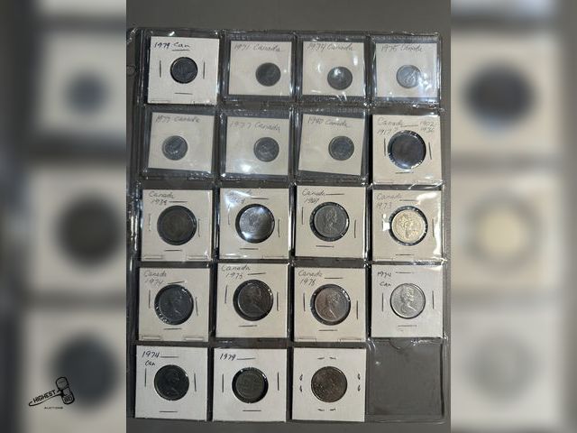 Lot 91-6551 - 19 ASSORTED CANADIAN COINS - 1979, 1971, 1974, 1975, 1977, 1977, 1980 DIMES - 1917?, 1938, 1968, 196...